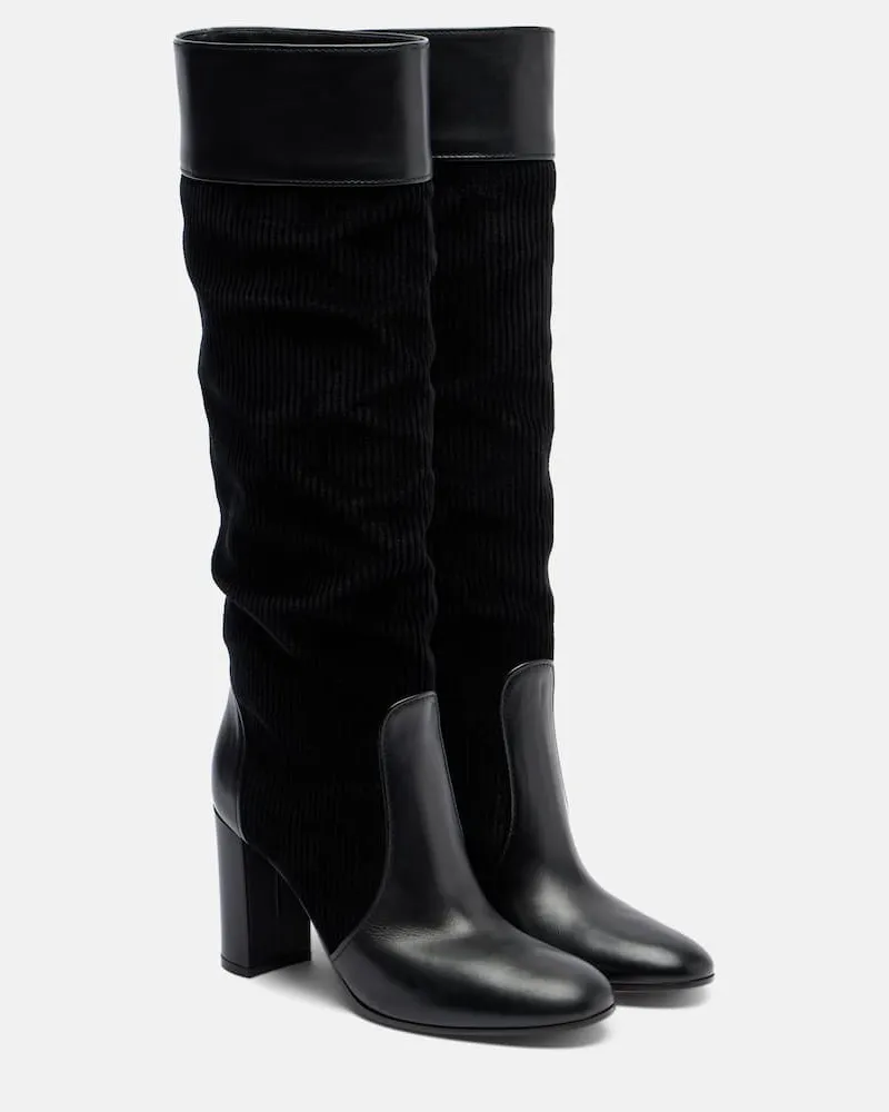 Gianvito Rossi Stiefel aus Leder und Cord Schwarz