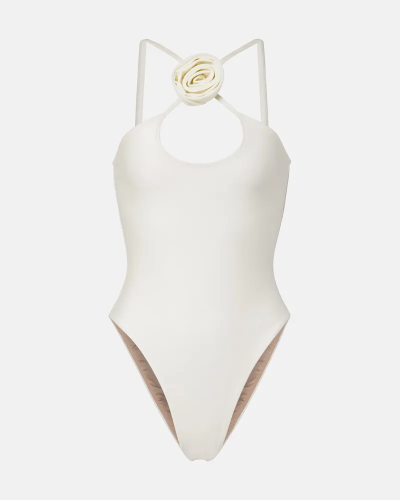 Adriana Degreas Badeanzug mit floraler Applikation Weiß