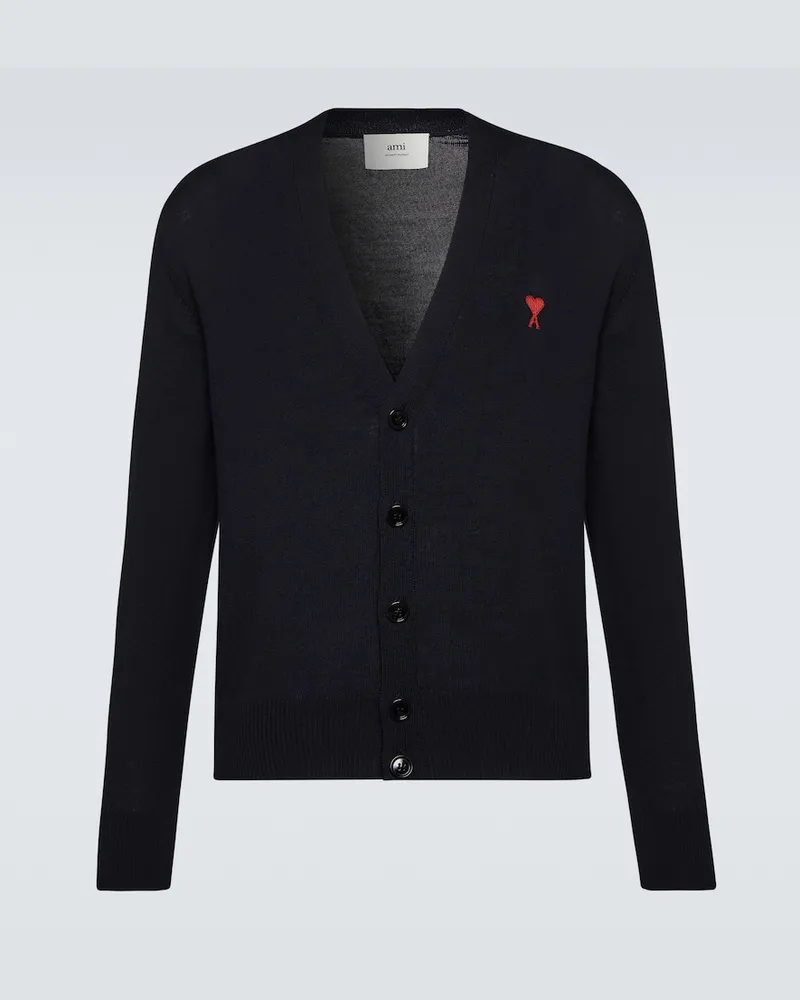 AMI Paris Cardigan Ami de Cœur aus Wolle Blau