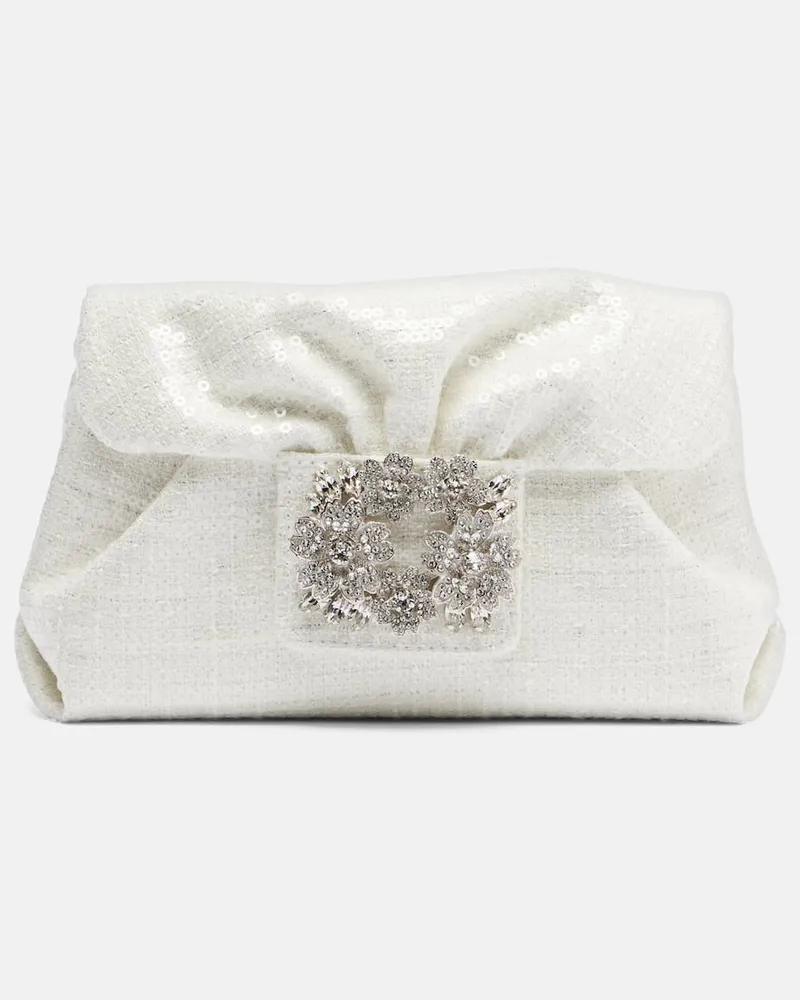 Roger Vivier Clutch Efflorescence Micro mit Pailletten Weiß