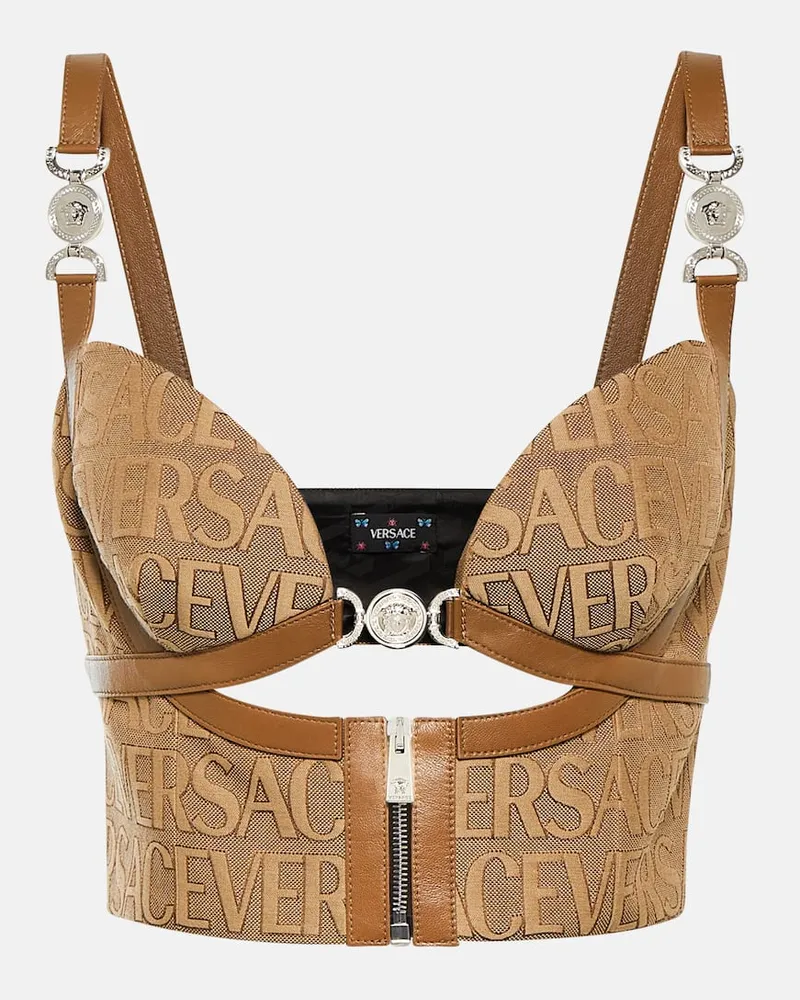 Versace Bustier aus Jacquard mit Leder Beige