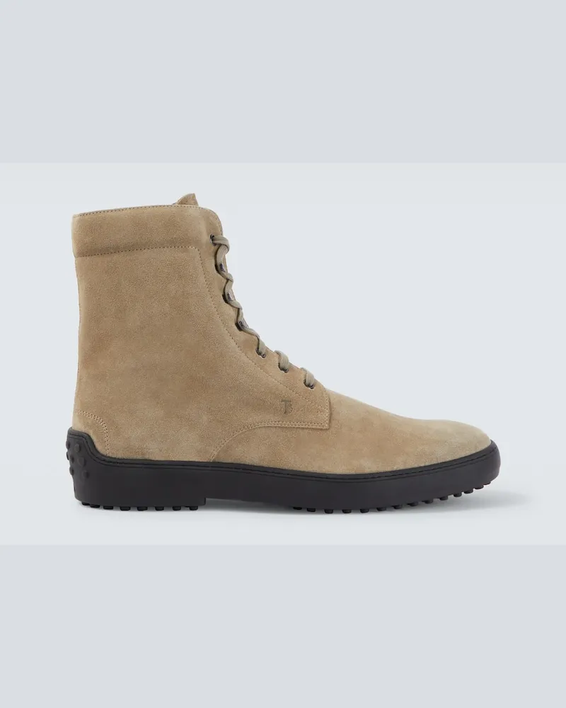 TOD'S Schnürstiefel aus Veloursleder Beige