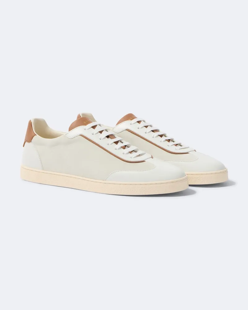 Brunello Cucinelli Sneakers aus Veloursleder mit Leder Braun