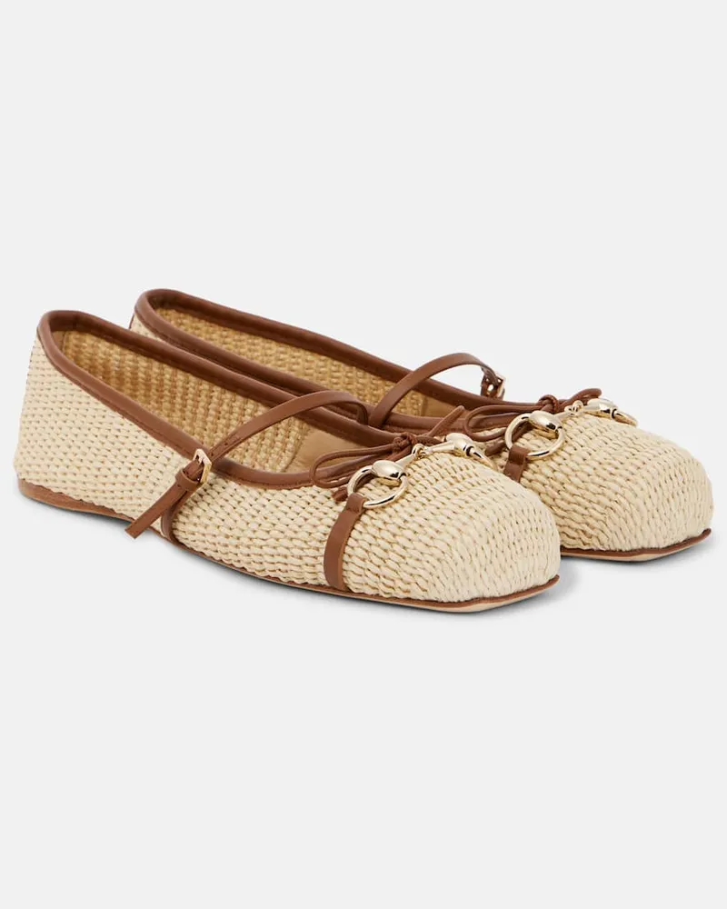 Gucci Ballerinas Gucci Horsebit aus Raffiabast Beige