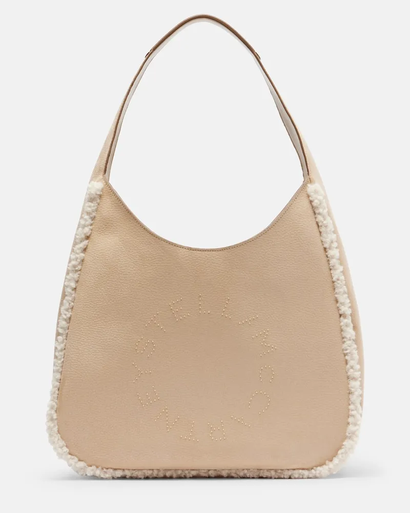 Stella McCartney Schultertasche mit Teddyfleece Beige