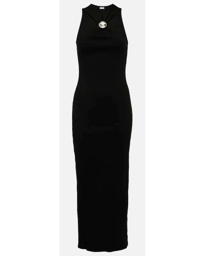 Loewe Maxikleid Pebble aus Rippstrick Schwarz