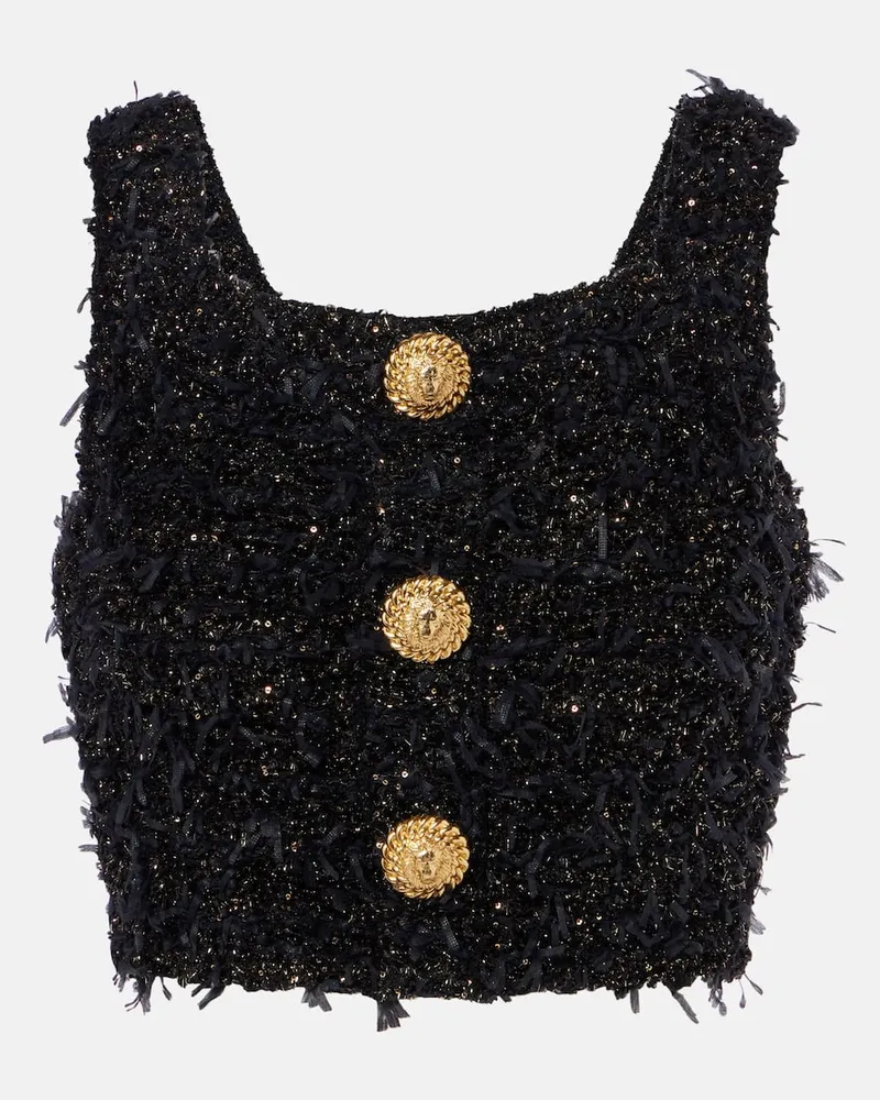 Balmain Cropped-Top aus Tweed Schwarz