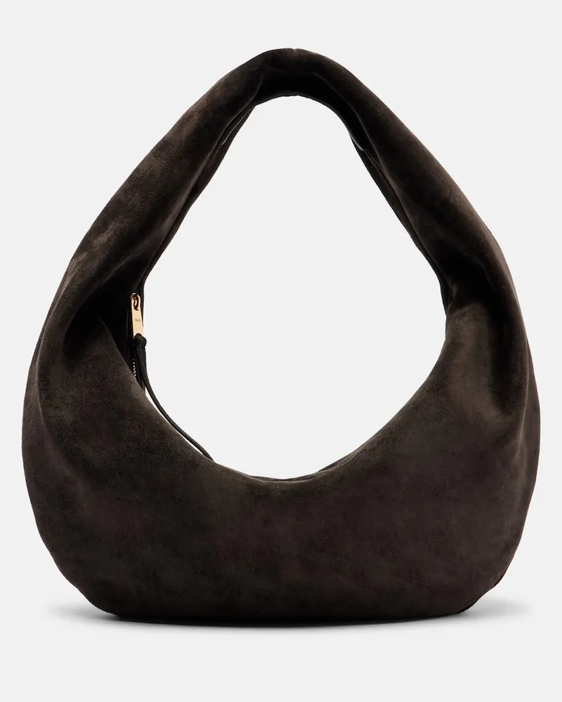 KHAITE Schultertasche Olivia Medium aus Veloursleder Braun