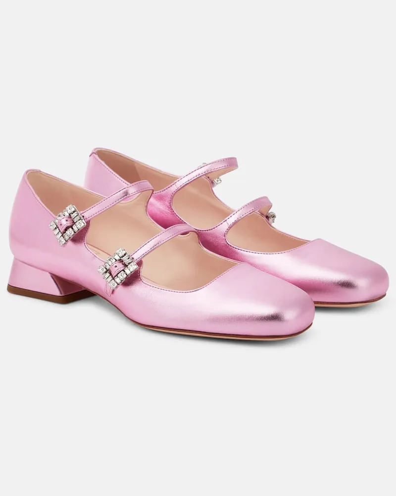 Roger Vivier Mary-Jane-Pumps Mini Très Vivier aus Metallic-Leder Violett
