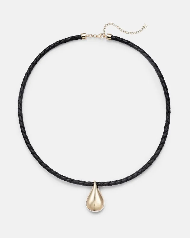 MATEO Halskette Water Droplet aus Leder mit 14kt Gelbgold Gold