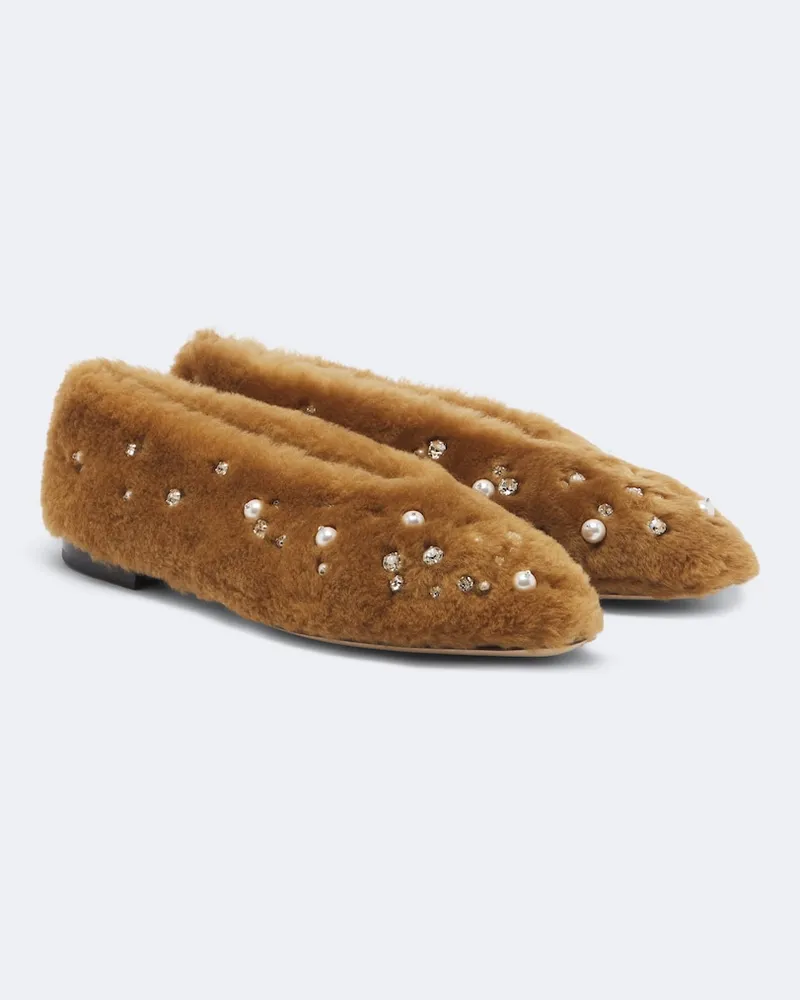 Jimmy Choo Verzierte Ballerinas Margot aus Lammfell Braun