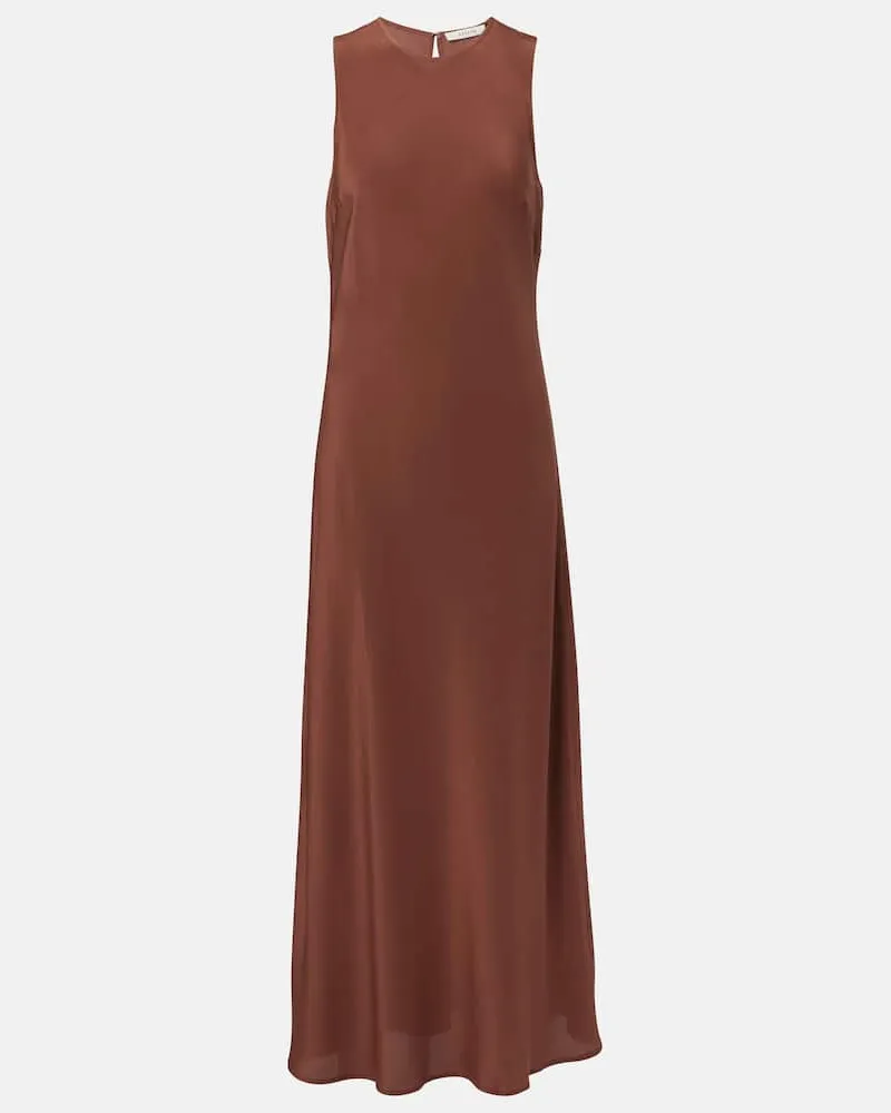 ASCENO Maxikleid Valencia aus Seiden-Crêpe Braun