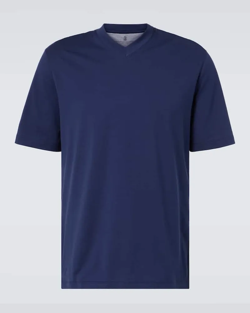 Brunello Cucinelli T-Shirt aus Baumwoll-Jersey Blau