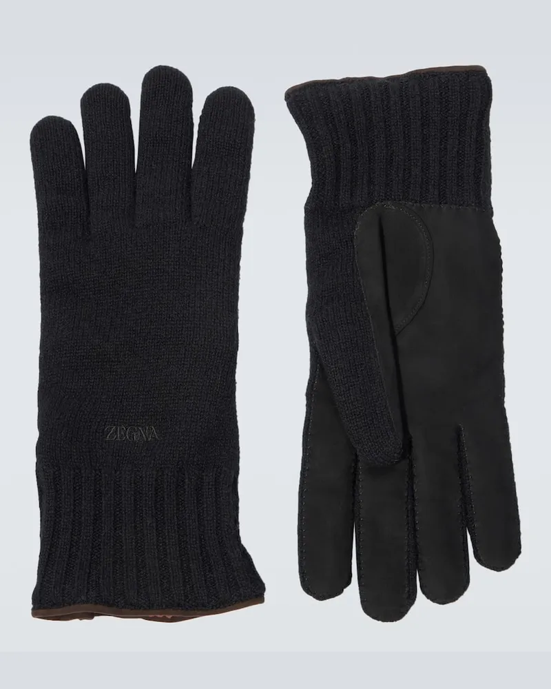 Ermenegildo Zegna Handschuhe aus Kaschmir mit Leder Schwarz