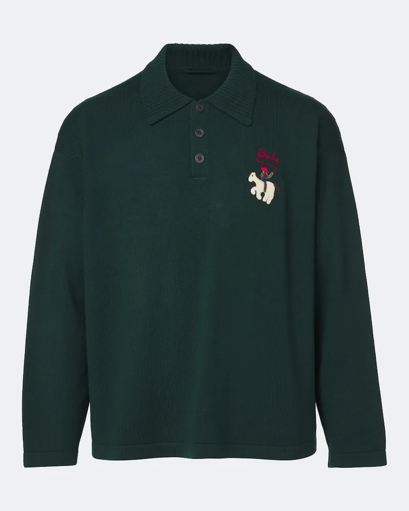 BODE Bestickter Polopullover aus Wolle Grün