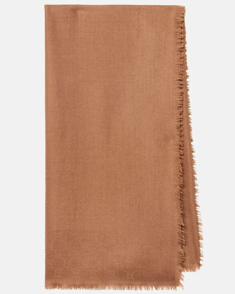 Gucci Schal GG aus Wolle und Seide Braun