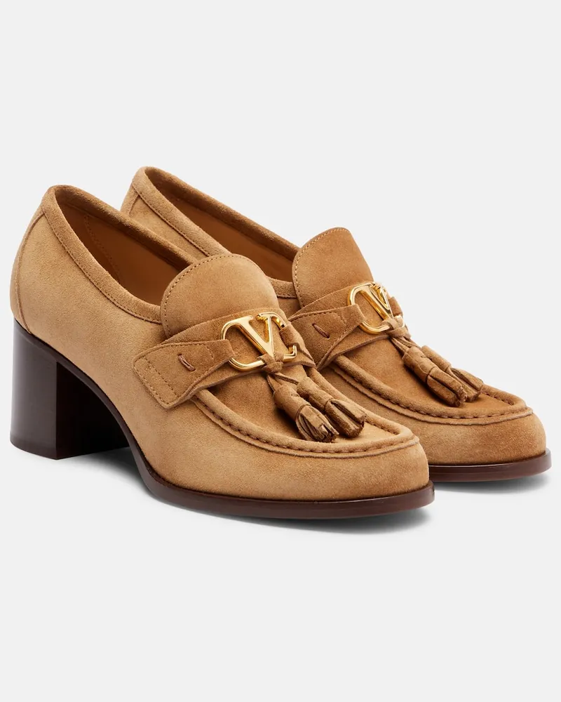 Valentino Garavani Loafer-Pumps VLogo 60 aus Veloursleder Braun