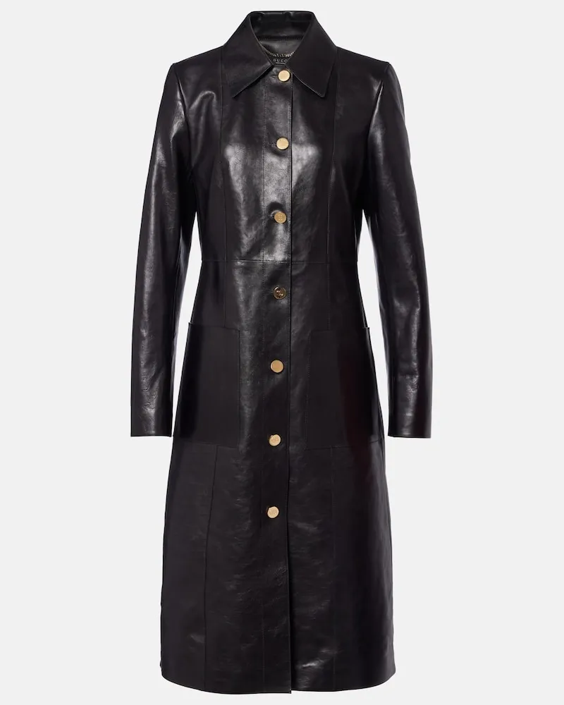 Gucci Mantel Interlocking G aus Leder Schwarz