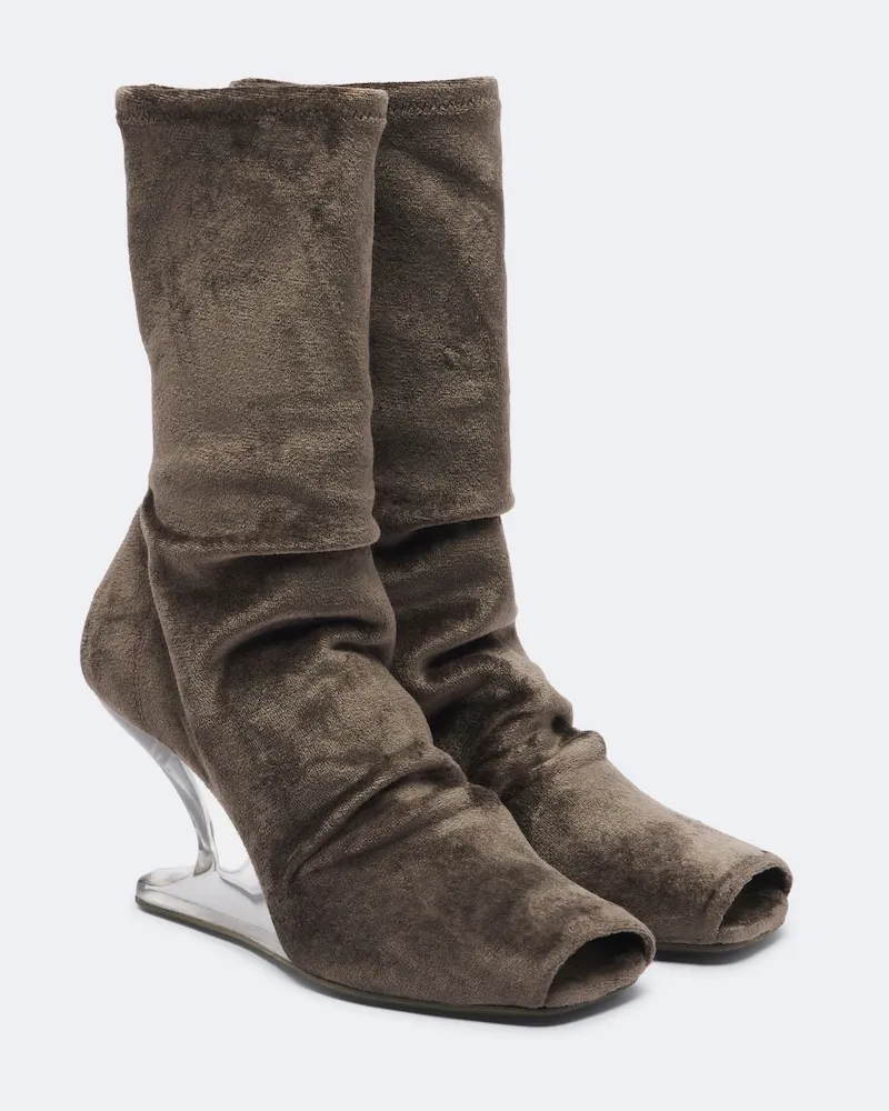 Rick Owens Ankle Boots Cantilever aus Samt Grün