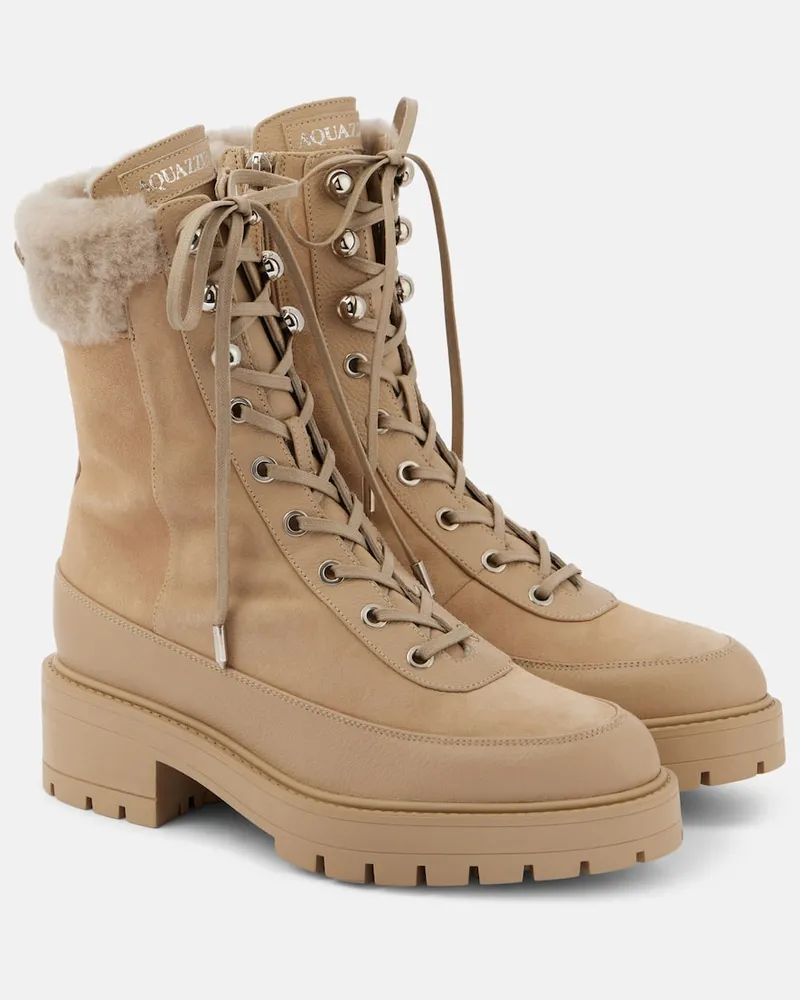 Aquazzura Schnürstiefel Very Cortina mit Shearling Beige