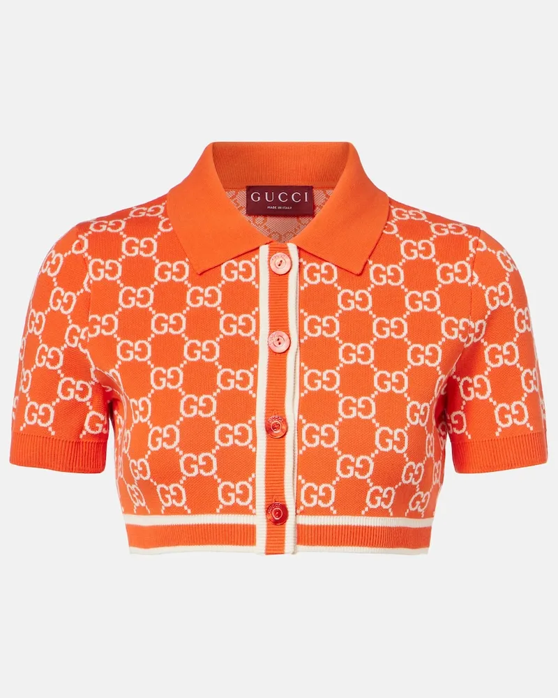 Gucci Cropped-Cardigan GG aus Baumwoll-Jacquard Orange
