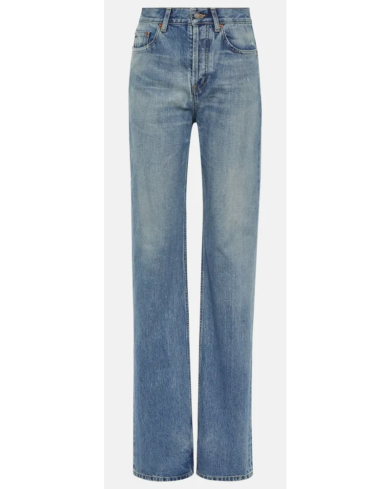 Saint Laurent High-Rise Straight Jeans Blau