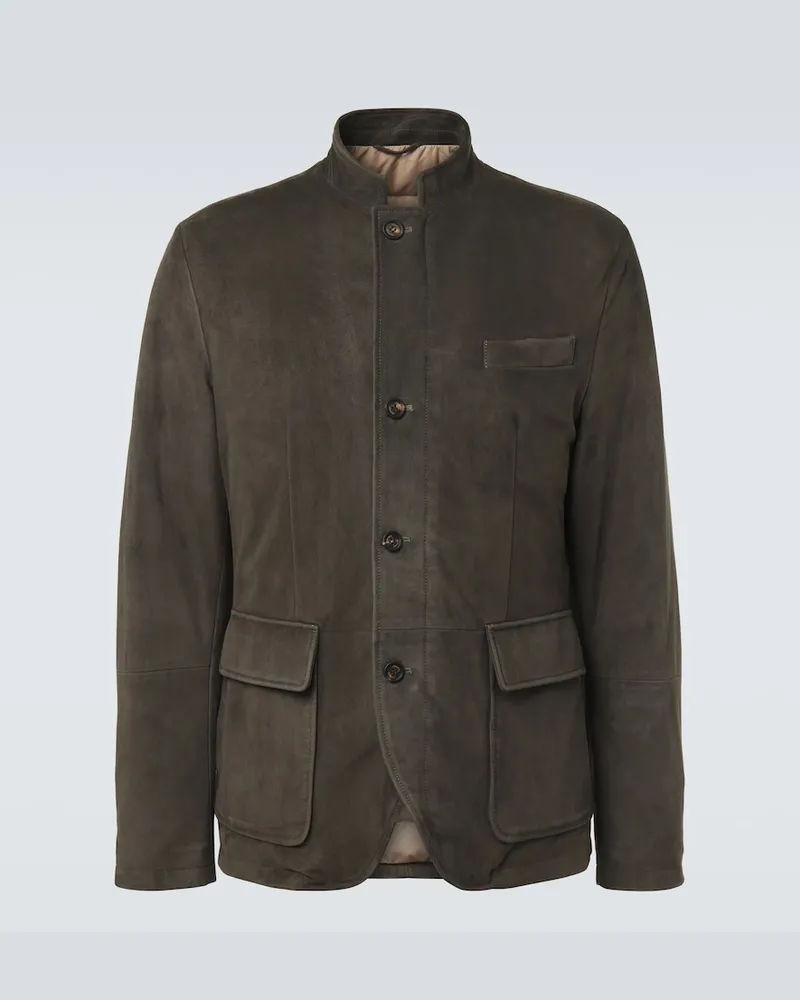 Eleventy Jacke aus Veloursleder Grau