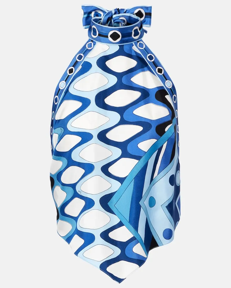 Emilio Pucci Bedrucktes Top aus Seide Blau