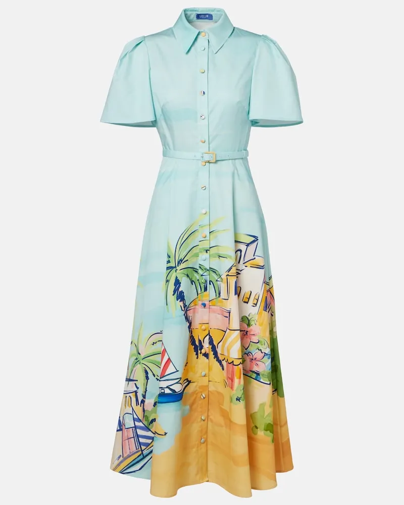 LEO LIN Hemdblusenkleid aus Baumwolle Blau