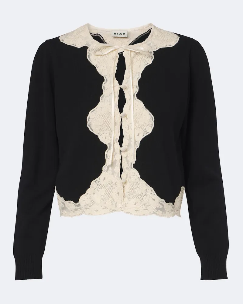RIXO Cardigan Tassia aus Wolle und Kaschmir mit Spitze Schwarz