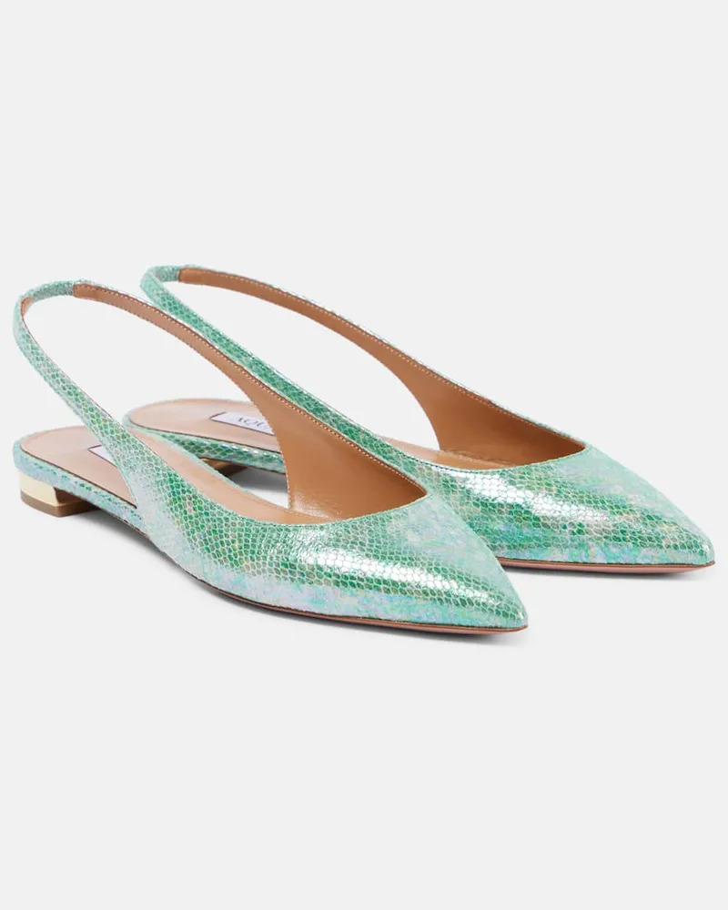 Aquazzura Slingback-Ballerinas Purist aus Metallic-Leder Grün