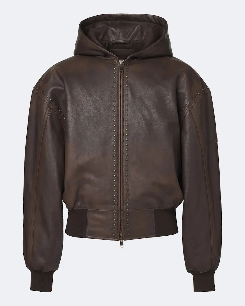 Balenciaga Verzierte Bomberjacke aus Leder Braun