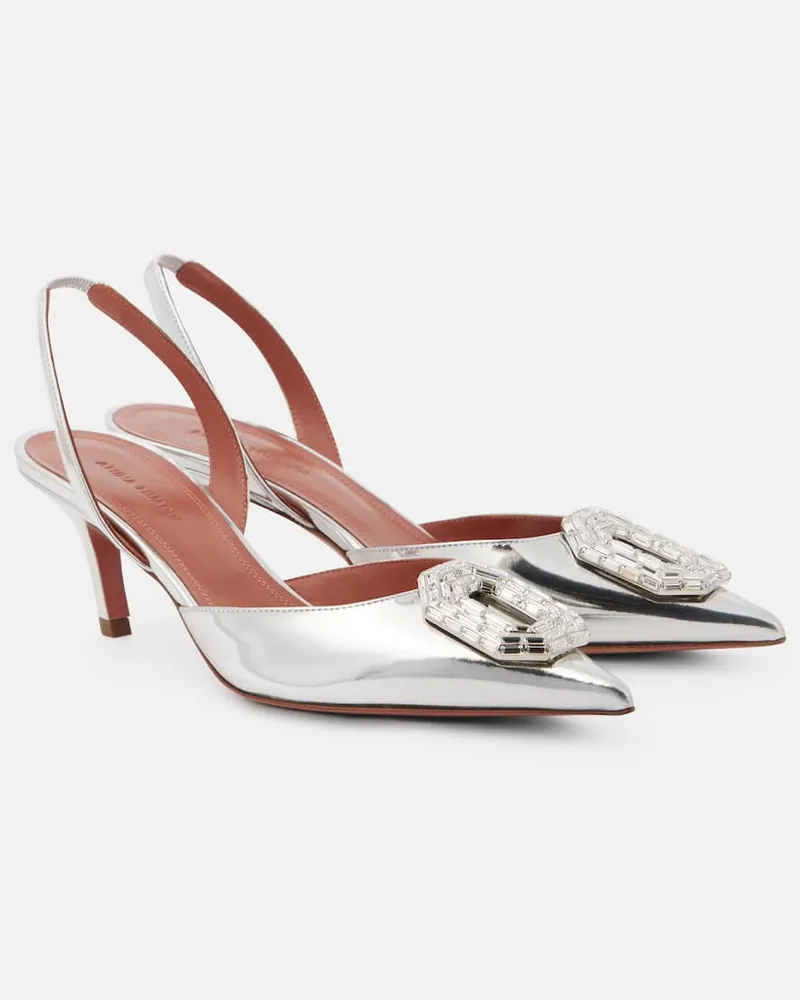 Amina Muaddi Slingback-Pumps Camelia 60 aus Metallic-Leder Silber