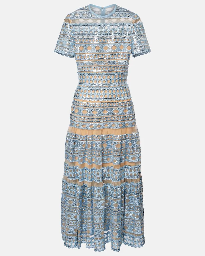Elie Saab Maxikleid aus Tüll mit Pailletten Blau