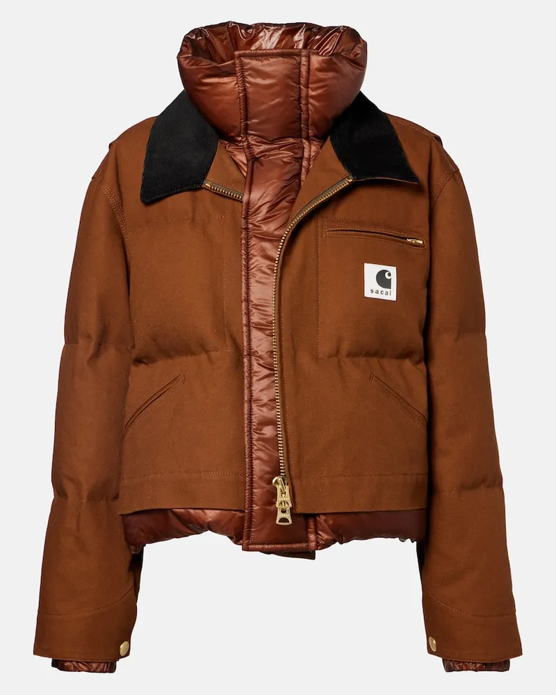 Sacai X Carhartt Daunenjacke aus Baumwoll-Canvas Braun