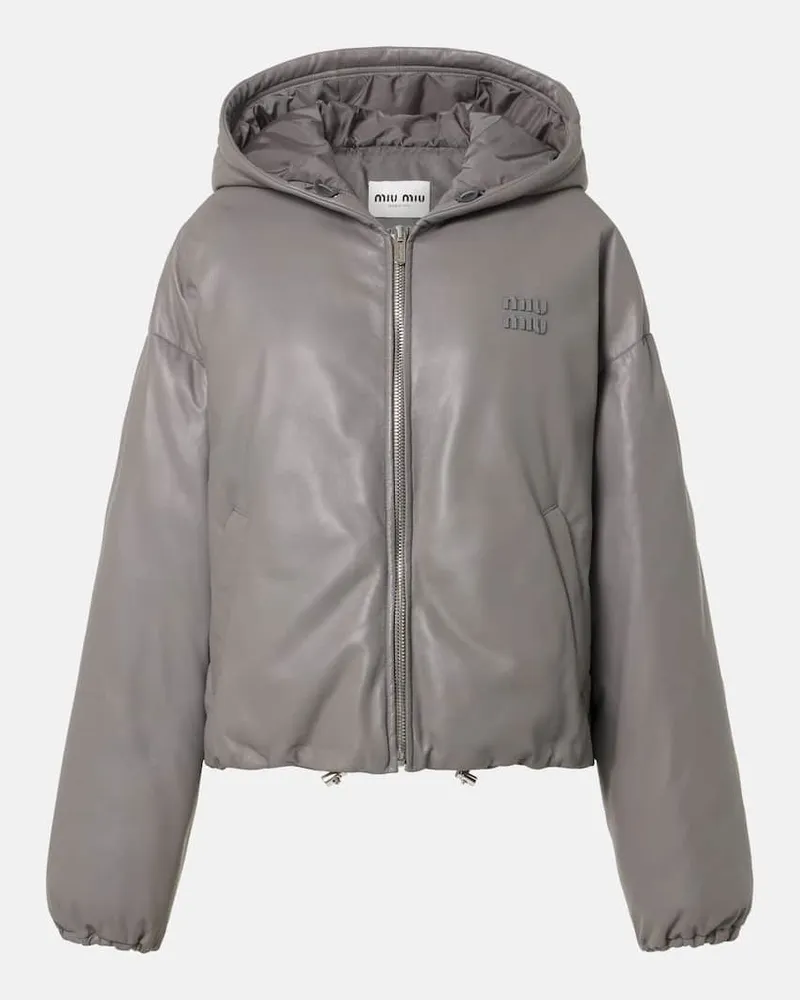 Miu Miu Wattierte Jacke aus Leder Grau