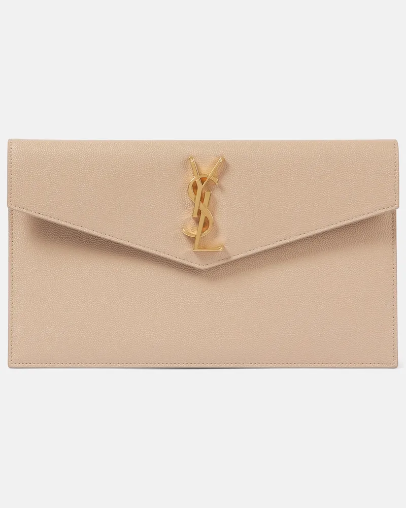 Saint Laurent Clutch Uptown aus Leder Beige