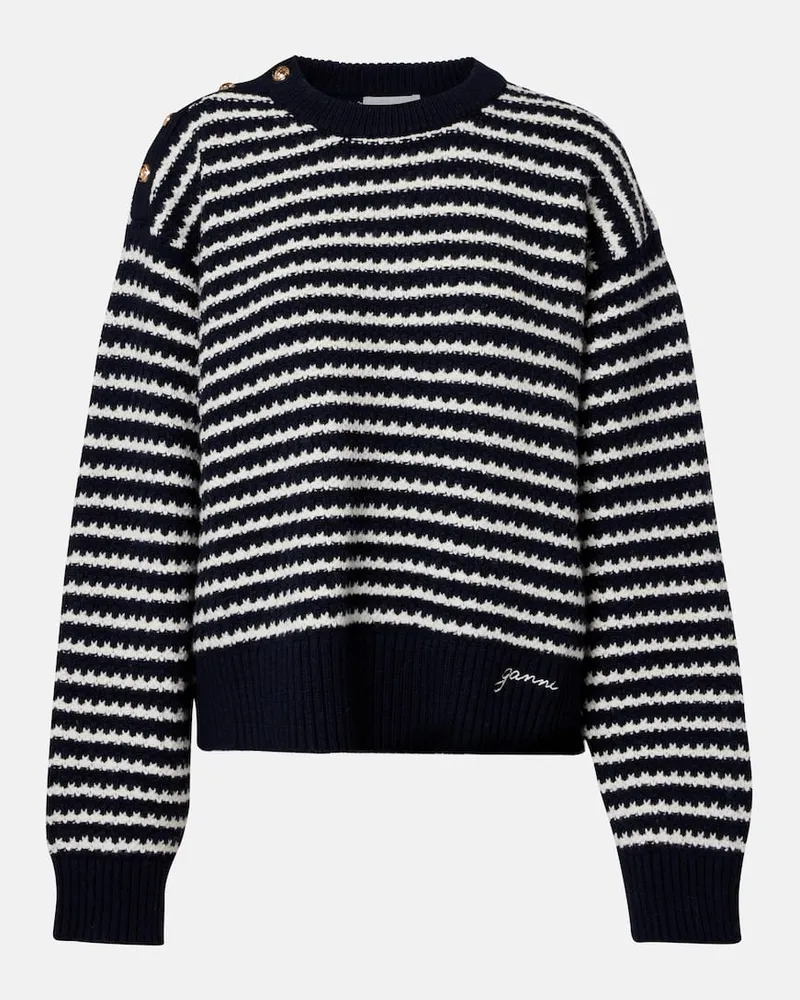 Ganni Pullover aus Wolle und Baumwolle Schwarz