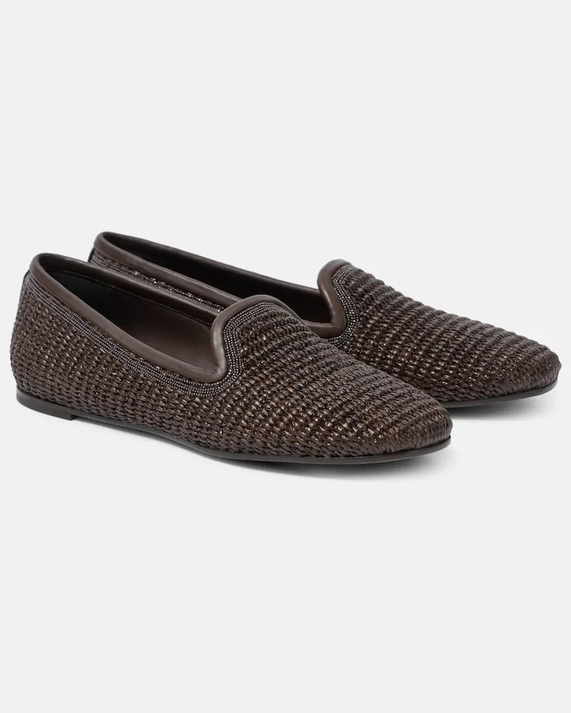 Brunello Cucinelli Loafers aus Raffiabast Braun