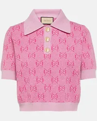 Gucci Cropped-Polohemd GG aus Woll-Jacquard Pink