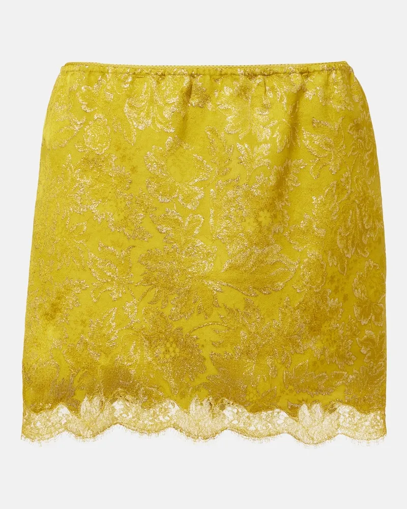 Saint Laurent Minirock aus Jacquard mit Spitze Gelb