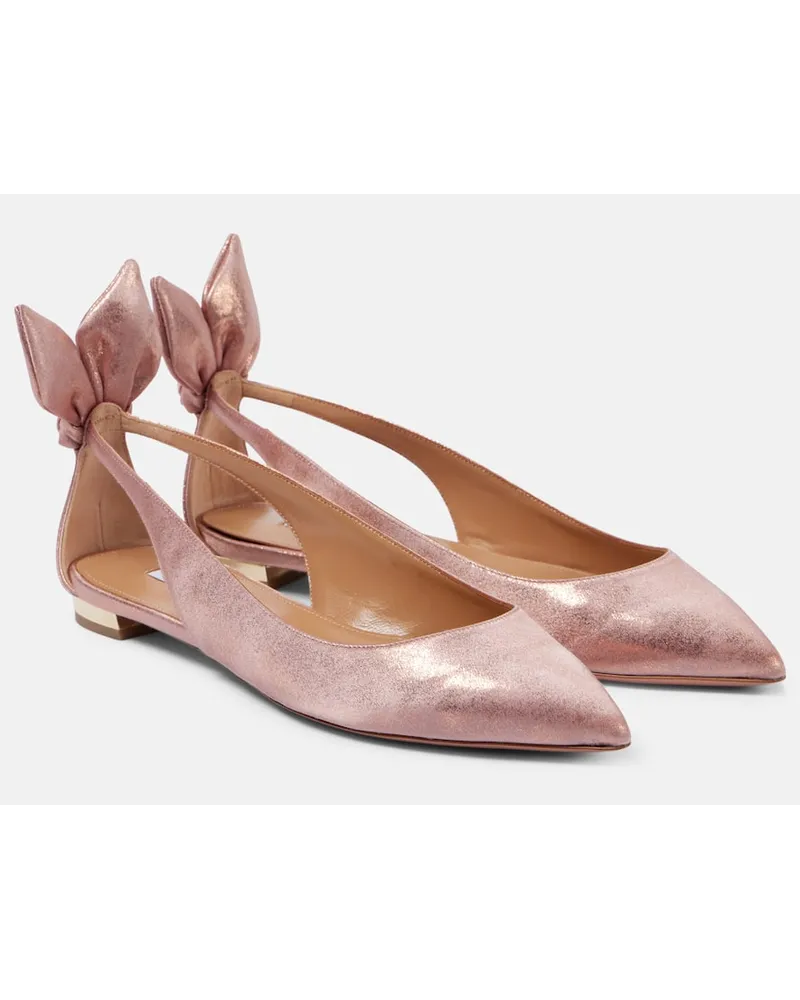 Aquazzura Ballerinas Bow Tie aus Metallic-Leder Pink