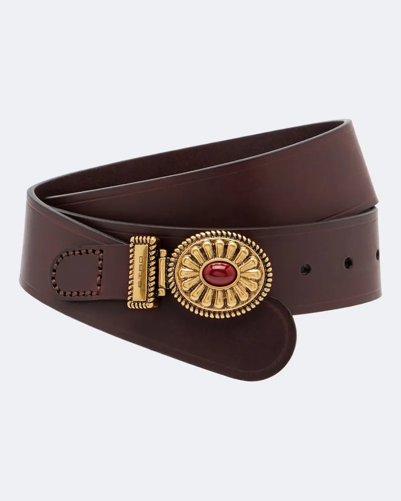 Etro Gürtel aus Leder mit Kristallen Braun