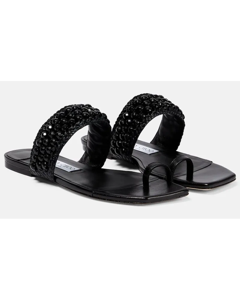 Jimmy Choo Sandalen Amoure Flat aus Raffiabast Schwarz