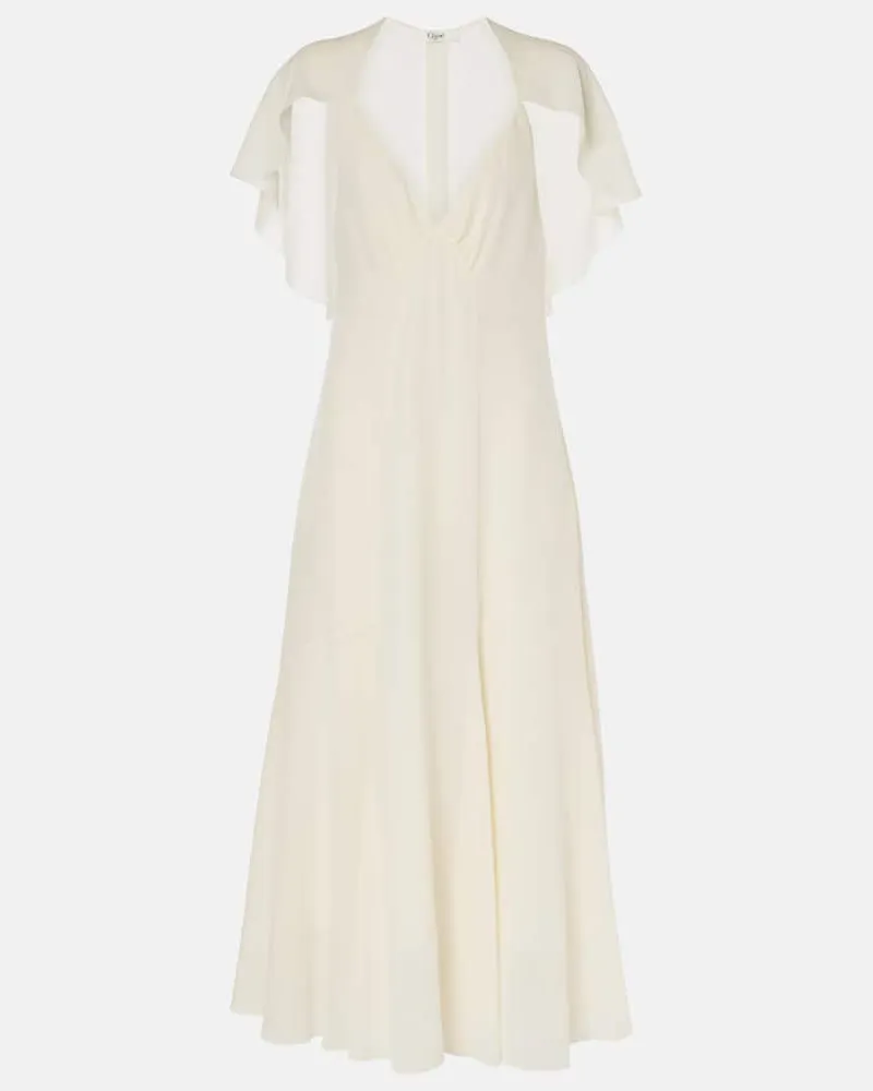 Chloé Chloé Midikleid aus Seidenchiffon Weiß