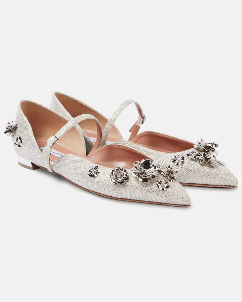 Aquazzura Verzierte Ballerinas Bloom Silber