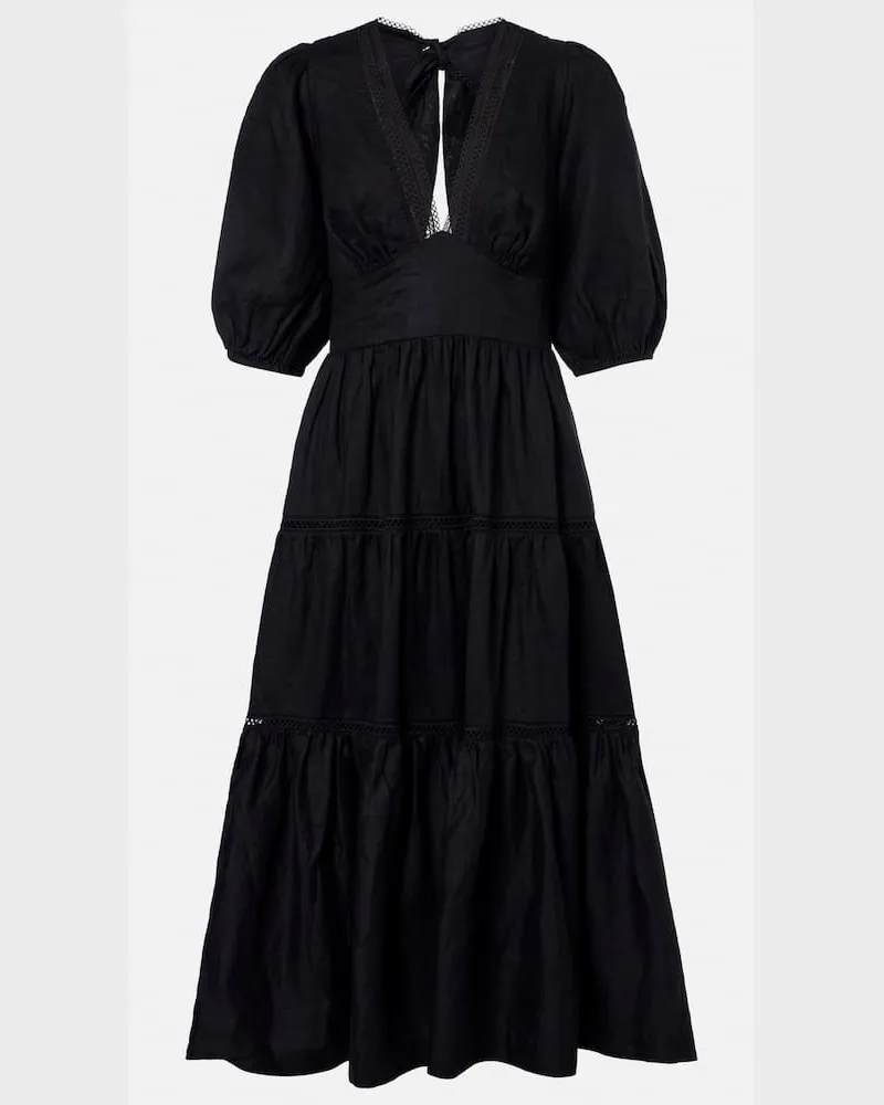 Heidi Klein Midikleid Meteora aus Leinen mit Spitze Schwarz