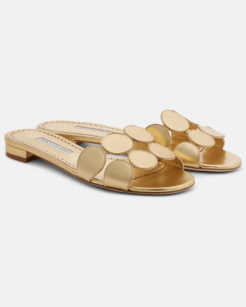 Manolo Blahnik Pantoletten Haribalmuflat aus Metallic-Leder Gold