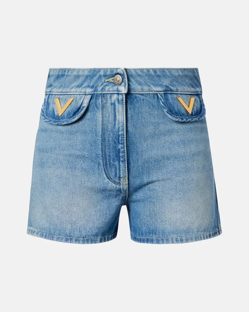 Valentino Garavani Mid-Rise Jeansshorts VGold Blau