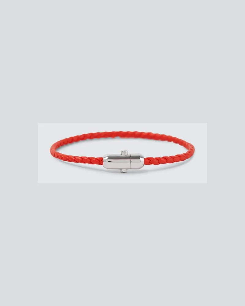Bottega Veneta Armband aus Leder und Sterlingsilber Rot